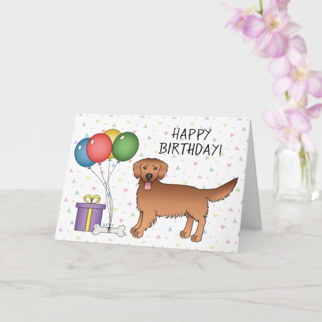 Red Golden Retriever Cartoon Dog Happy Birthday Card (Orchid)