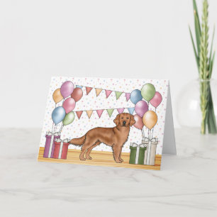 Red Golden Retriever Colourful Pastel Birthday Card