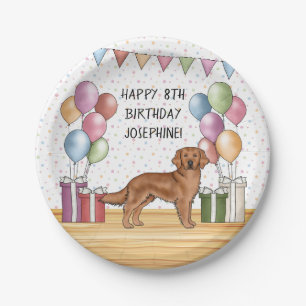 Red Golden Retriever Colourful Pastel Birthday Paper Plate