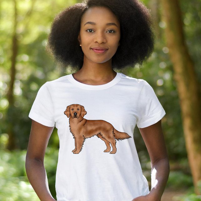 Red Golden Retriever Cute Cartoon Dog Illustration T-Shirt (Please note: This image is a digital mockup.)