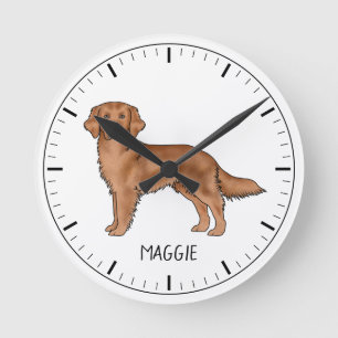 Red Golden Retriever Cute Dog With Custom Name Round Clock