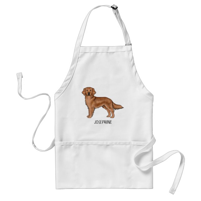 Red Golden Retriever Cute Dog With Custom Name Standard Apron (Front)