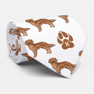 Red Golden Retriever Pattern With Custom Monogram Tie