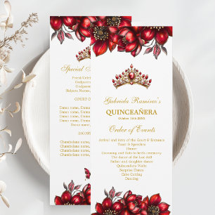 Red Golden Tiara Floral Quinceañera  Programme