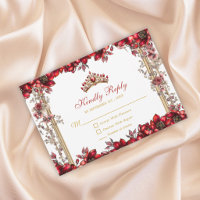 Red Golden Tiara Floral Quinceañera