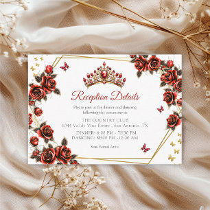 Red Golden Tiara Roses Butterflies Quinceañera Enclosure Card