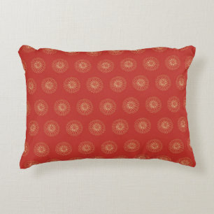 Red   Golden Zinnia Flower Medallions Decorative Cushion