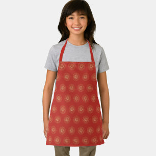 Red   Golden Zinnia Flower Medallions Kids Apron