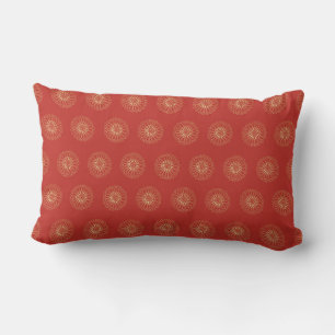 Red   Golden Zinnia Flower Medallions Lumbar Cushion