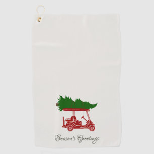 Red Golf Cart with Christmas Tree Alabaster Golf Towel