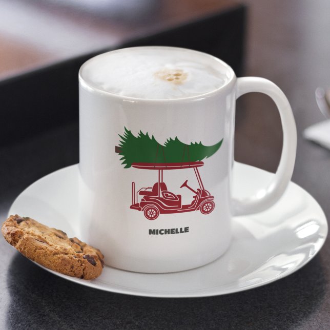 Red Golf Cart with Christmas Tree Holiday Coffee Mug (Creator Uploaded)
