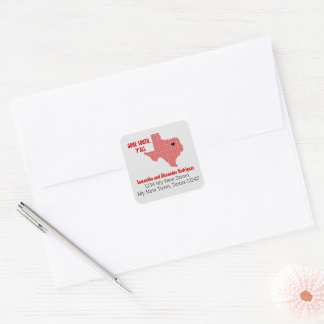 Red Gone South, Y'All Moving Square Sticker (Envelope)