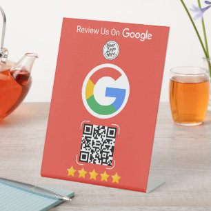 Red Google Review Business Stand with QR Code Pedestal Sign