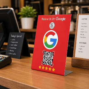 Red Google Review Business Stand with QR Code Pedestal Sign