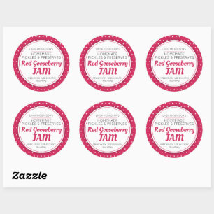 Red gooseberry jam preserve food jar classic round sticker