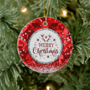 Red Gorgeous Emerald Merry Christmas Ceramic Or Tree Decoration