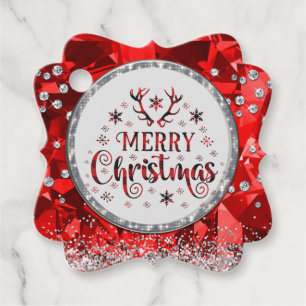 Red Gorgeous Emerald Merry Christmas Favour Tags
