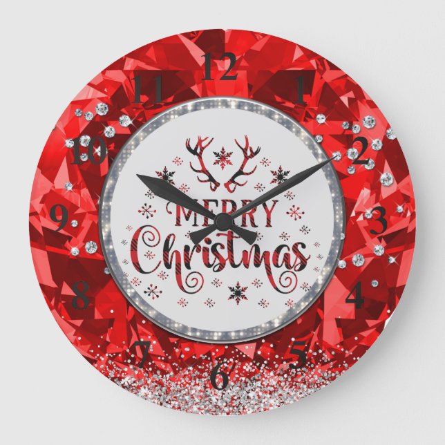  Red Gorgeous Emerald  Merry Christmas   Large Clock (Front)