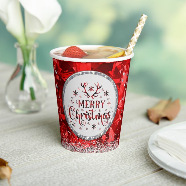  Red Gorgeous Emerald  Merry Christmas  Paper Cups (Insitu)