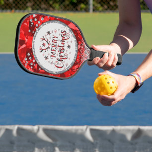 Red Gorgeous Emerald Merry Christmas Pickleball Paddle