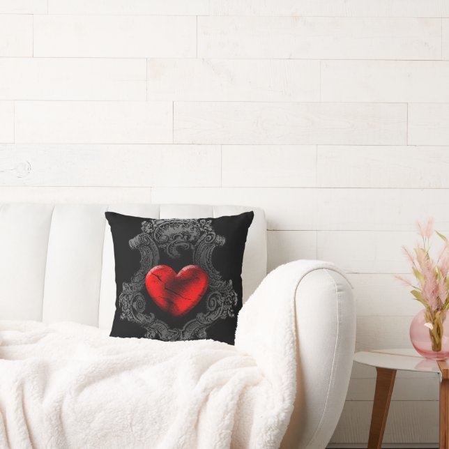 Red Goth Heart Throw Pillow (Couch)