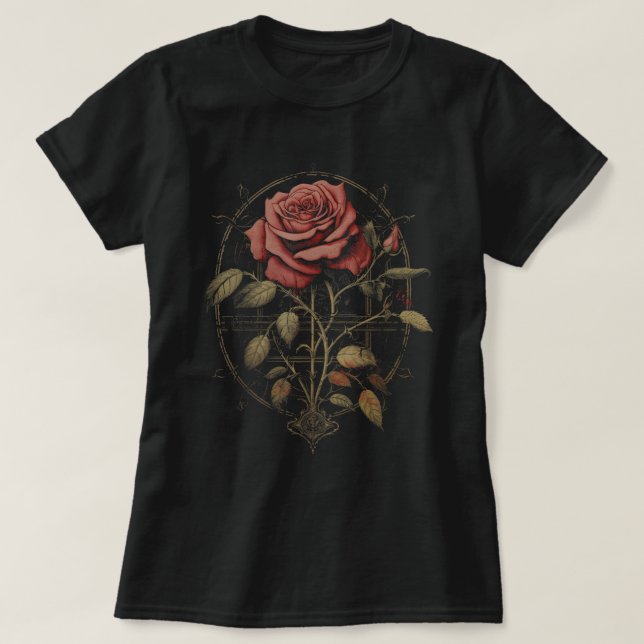 Red Goth Rose Flowers Witchcraft Gothic Aesthetic T-Shirt (Design Front)