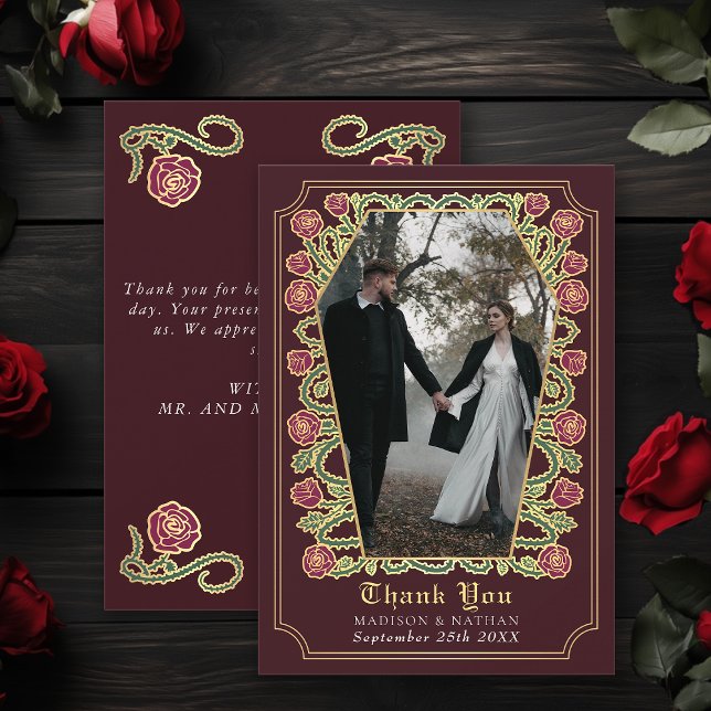 Red Gothic Coffin Rose Wedding Thank You Card (Creator Uploaded)