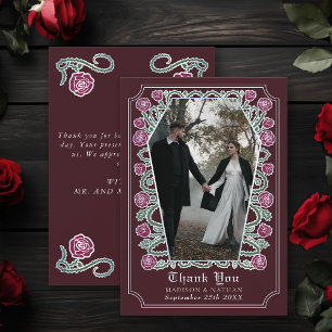 Red Gothic Coffin Rose Wedding Thank You Card