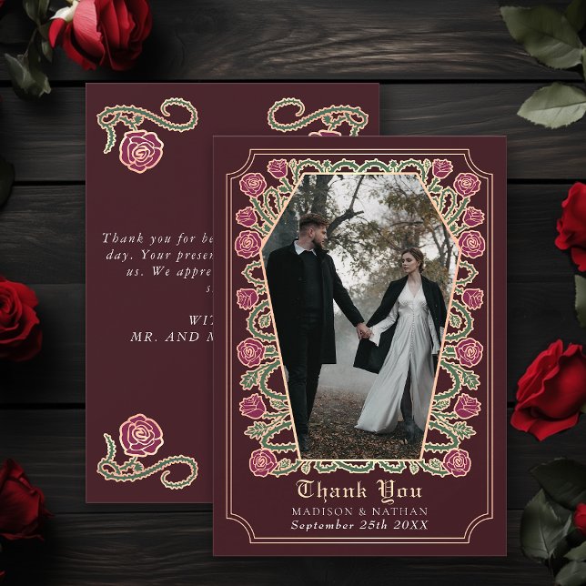 Red Gothic Coffin Rose Wedding Thank You Card (Creator Uploaded)
