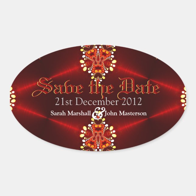 Red Gothic Diva Save the Date Oval Sticker (Front)