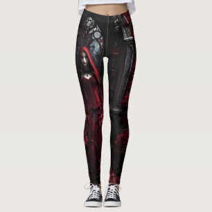 Red Gothic Girl Dark Elegance  Leggings