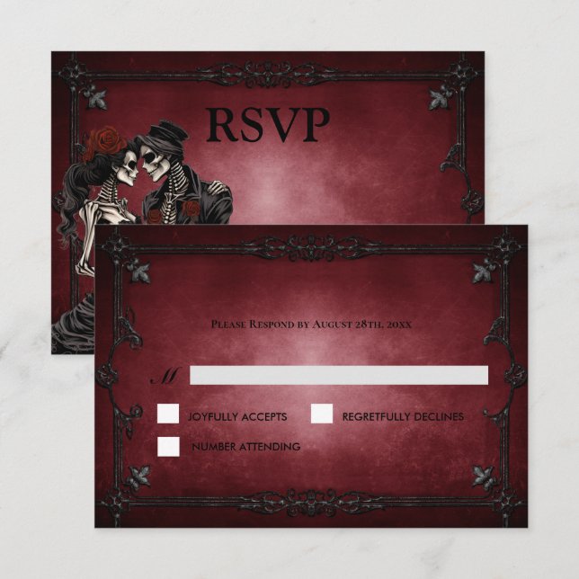 Red Gothic Halloween Alternative Wedding RSVP Card (Front/Back)