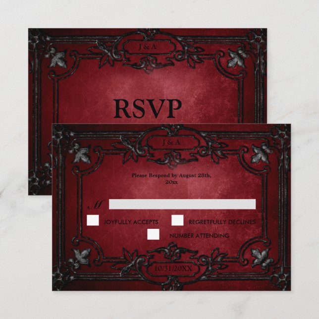 Red Gothic Halloween Alternative Wedding RSVP Card (Front/Back)
