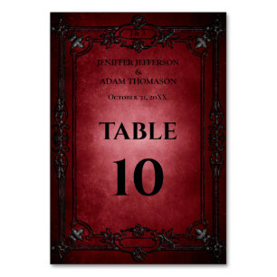Red Gothic Halloween Alternative Wedding Table Number