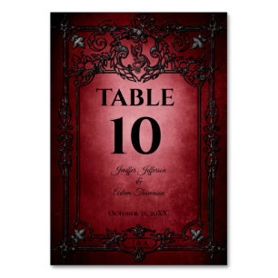 Red Gothic Halloween Alternative Wedding Table Number