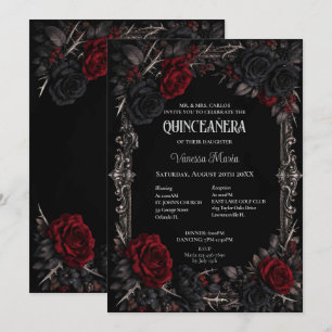 Red Gothic Halloween Floral Quinceanera Invitat Invitation