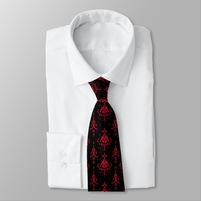 Red Gothic Pattern Tie (Tied)