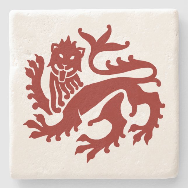 Red Gothic Revival Lion Marble Stone Coaster (Front)