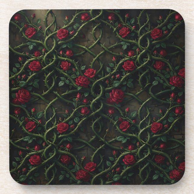 Red Gothic Rose Coaster (Front)