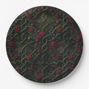 Red Gothic Rose Paper Plate