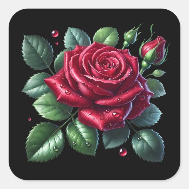 Red Gothic Rose Square Sticker (Front)