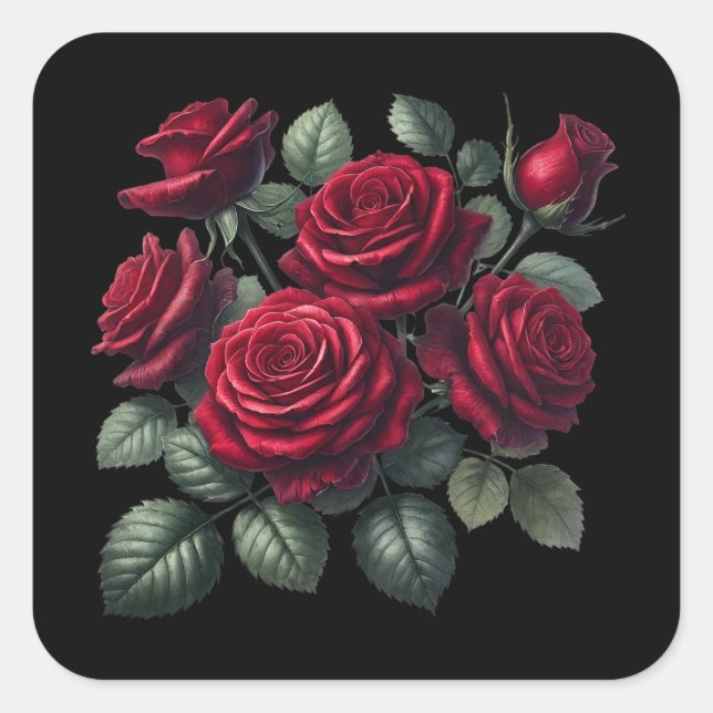 Red Gothic Roses Square Sticker (Front)