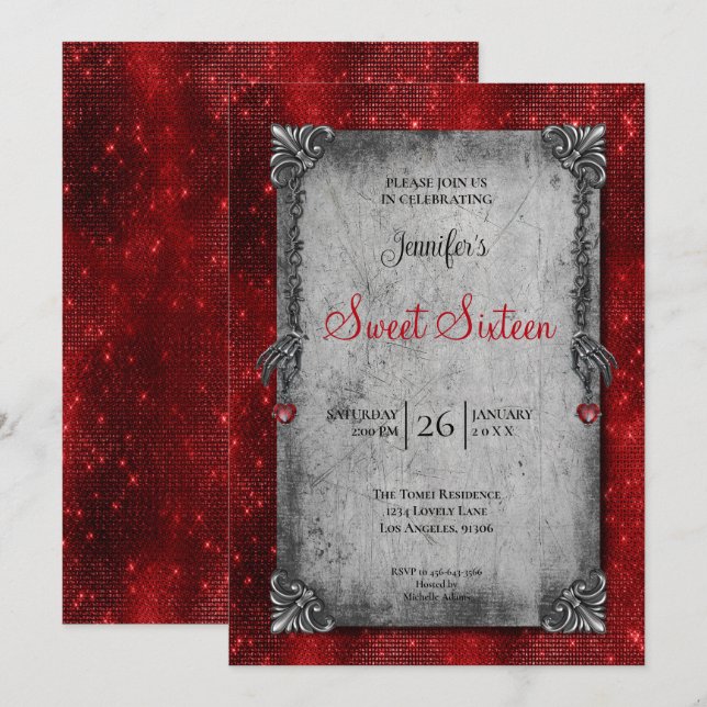 Red Gothic Sweet 16 Invitation (Front/Back)