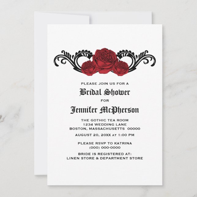 Red Gothic Swirl Roses Bridal Shower Invite (Front)