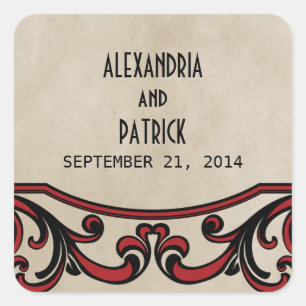 Red Gothic Swirls Wedding Stickers