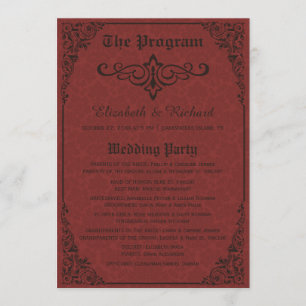 Red Gothic Victorian Damask Wedding Programs Programme