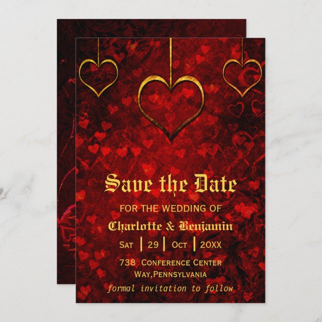 Red Gothic Wedding Save The Date (Front/Back)