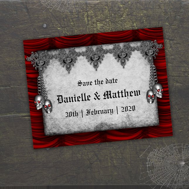 Red Gothic Wedding Save the Date Announcement Postcard (Creator Uploaded)