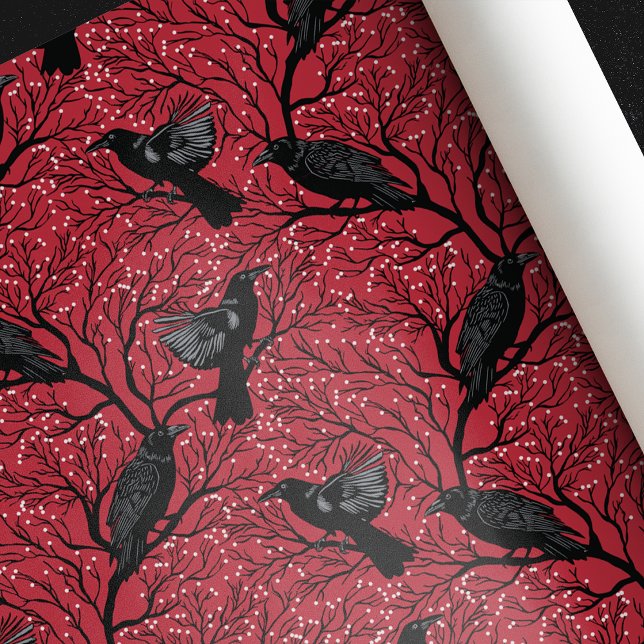Red Gothic Winter Berry Ravens Christmas Wrapping Paper (Creator Uploaded)