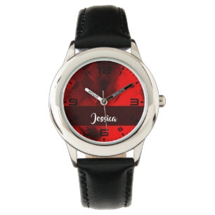 Red gradient diamond pattern watch